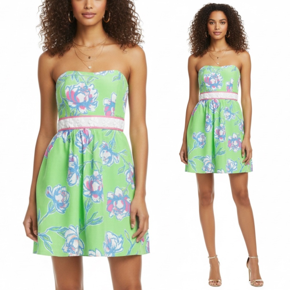 Lilly Pulitzer Langley Silk Cotton Blend Dress in New Green Tossed Sz. 0 XS NWT
